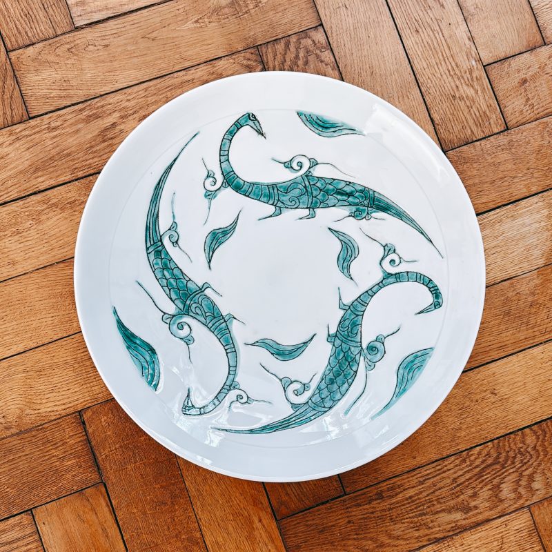 Large Centrepiece Plate (Green birds) - Image 2